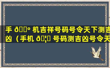 手 🐺 机吉祥号码号令天下测吉凶（手机 🦍 号码测吉凶号令天下号令天下）